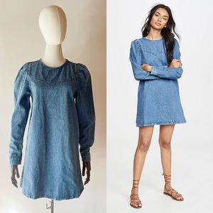 Free People “Self Control” puff sleeve denim mini dress